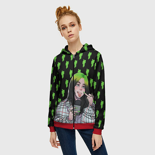 Женская толстовка на молнии Billie Eilish / 3D-Красный – фото 3