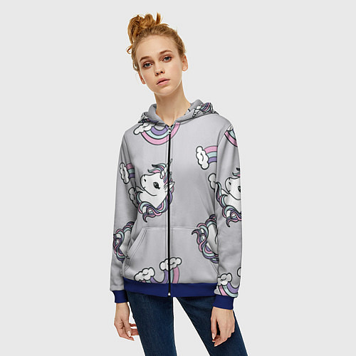 Женская толстовка на молнии Радужный единорог / 3D-Синий – фото 3