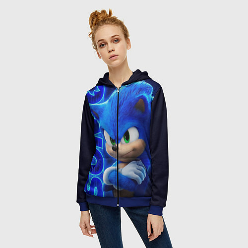 Женская толстовка на молнии SONIC / 3D-Синий – фото 3