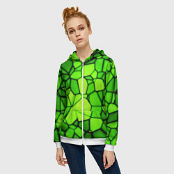 Толстовка на молнии женская Зеленая мозаика, цвет: 3D-белый — фото 2