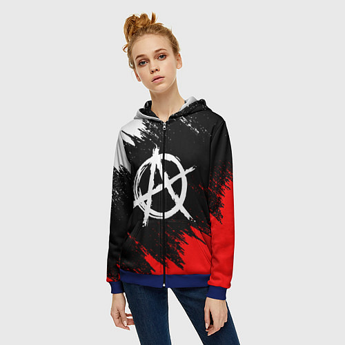Женская толстовка на молнии АНАРХИЯ / 3D-Синий – фото 3