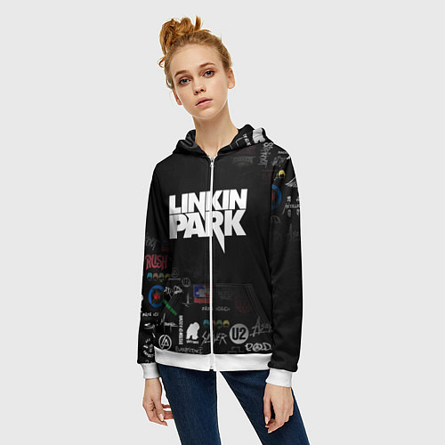 Женская толстовка на молнии LINKIN PARK / 3D-Белый – фото 3