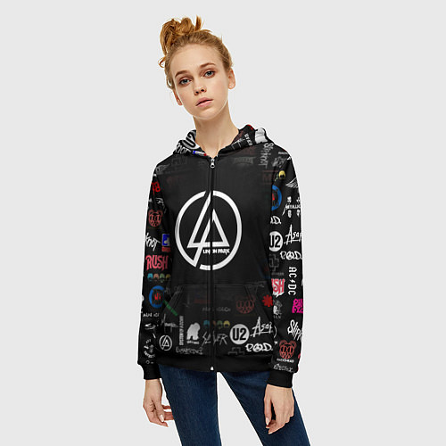 Женская толстовка на молнии LINKIN PARK / 3D-Черный – фото 3