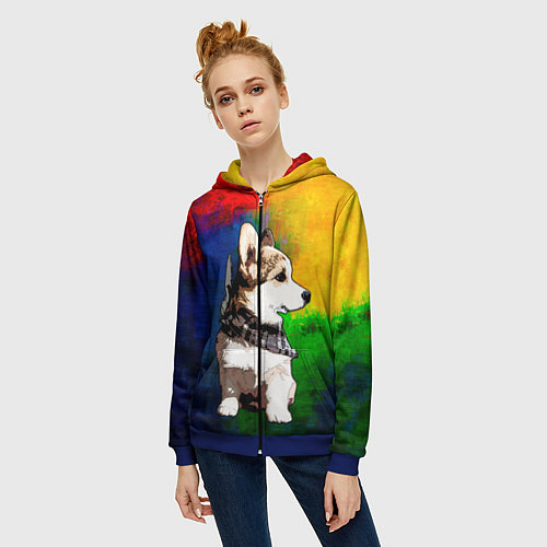 Женская толстовка на молнии Корги / 3D-Синий – фото 3