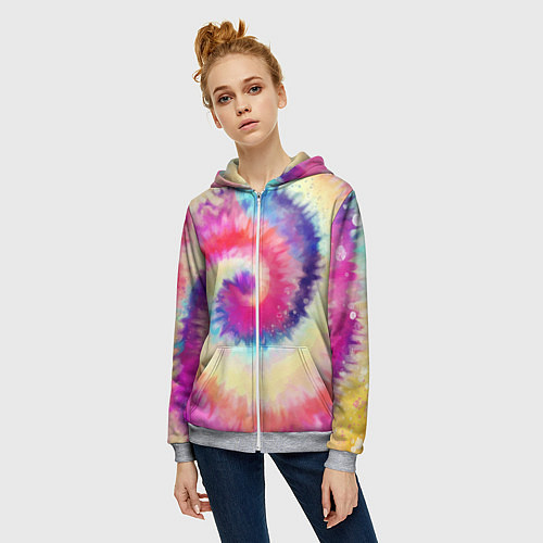 Женская толстовка на молнии Tie Dye vortex / 3D-Меланж – фото 3