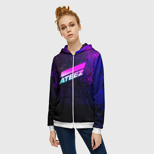 Женская толстовка на молнии ATEEZ neon / 3D-Белый – фото 3