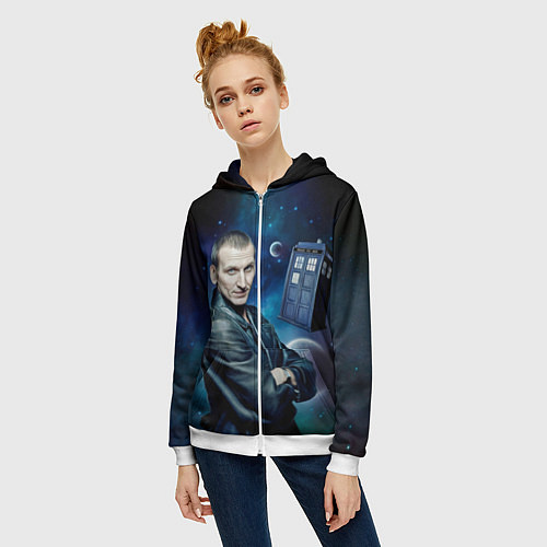 Женская толстовка на молнии ДЕВЯТЫЙ ДОКТОР КТО / 3D-Белый – фото 3