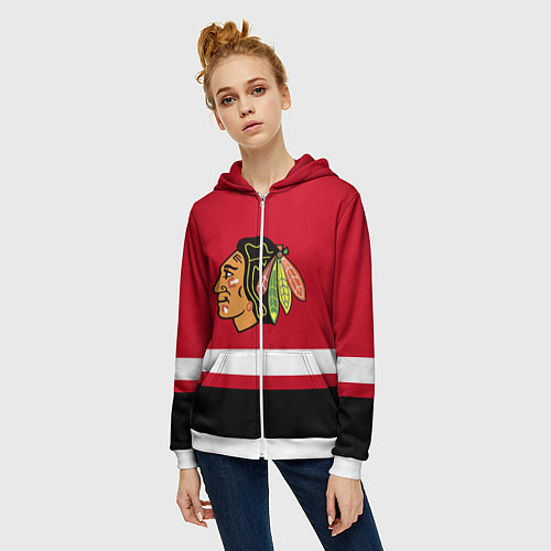 Женская толстовка на молнии Chicago Blackhawks / 3D-Белый – фото 3