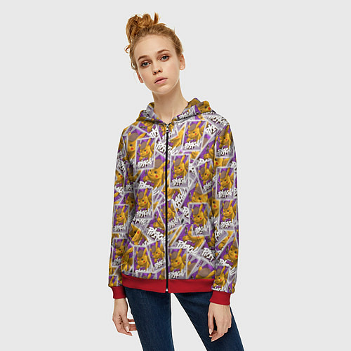 Женская толстовка на молнии Детектив Пикачу / 3D-Красный – фото 3