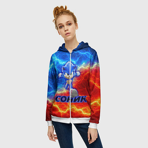 Женская толстовка на молнии СОНИК / 3D-Белый – фото 3