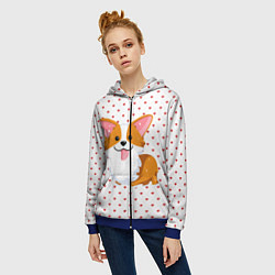Толстовка на молнии женская Корги, цвет: 3D-синий — фото 2