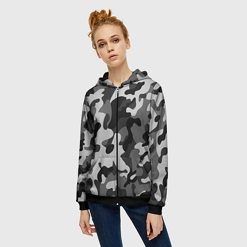 Женская толстовка на молнии ГОРОДСКОЙ КАМУФЛЯЖ / 3D-Черный – фото 3