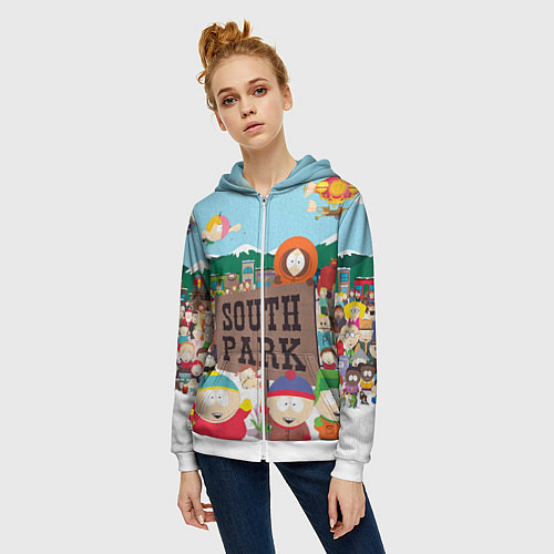 Женская толстовка на молнии Южный Парк / 3D-Белый – фото 3