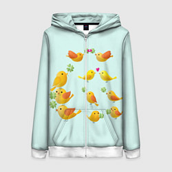 Толстовка на молнии женская Птицы, цвет: 3D-белый