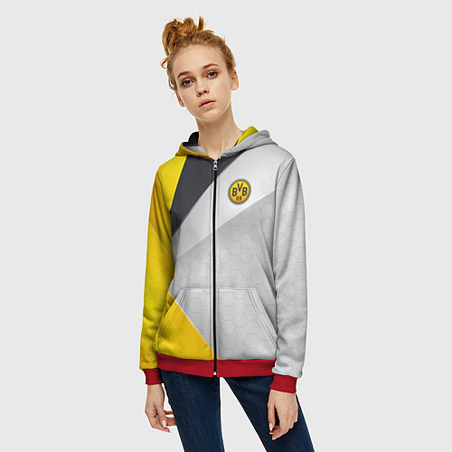 Женская толстовка на молнии FC Borussia / 3D-Красный – фото 3