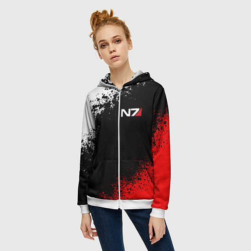 Женская толстовка на молнии MASS EFFECT N7 / 3D-Белый – фото 3