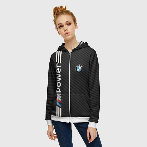 Женская толстовка на молнии BMW CARBON / 3D-Белый – фото 3