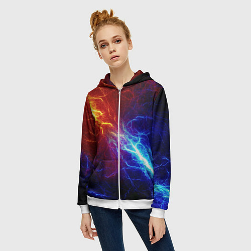 Женская толстовка на молнии ОГОНЬ ГЛИТЧ / 3D-Белый – фото 3