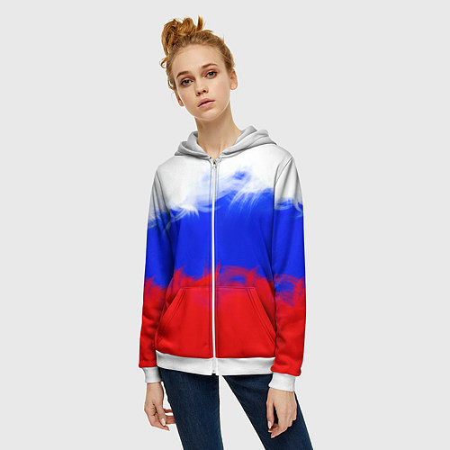 Женская толстовка на молнии Россия / 3D-Белый – фото 3
