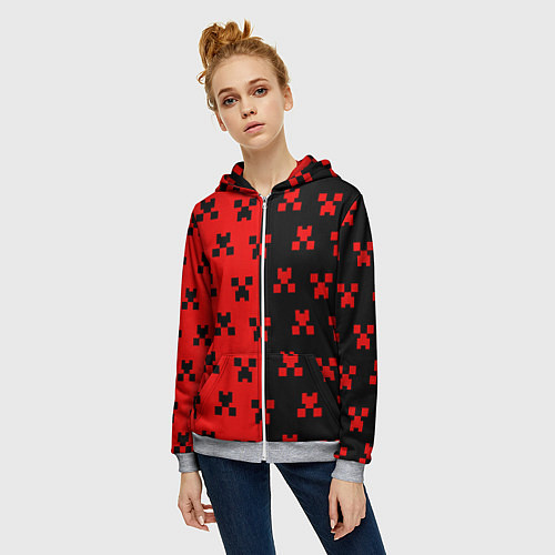 Женская толстовка на молнии MINECRAFT CREEPER / 3D-Меланж – фото 3