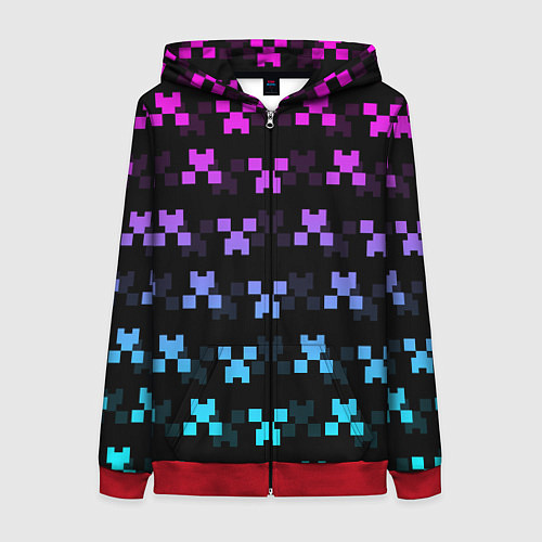 Женская толстовка на молнии MINECRAFT CREEPER NEON / 3D-Красный – фото 1