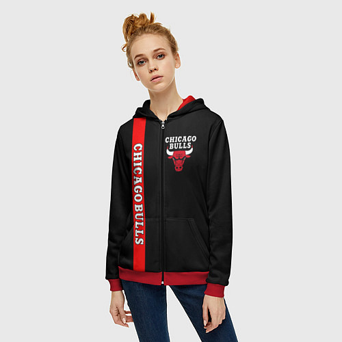 Женская толстовка на молнии CHICAGO BULLS / 3D-Красный – фото 3