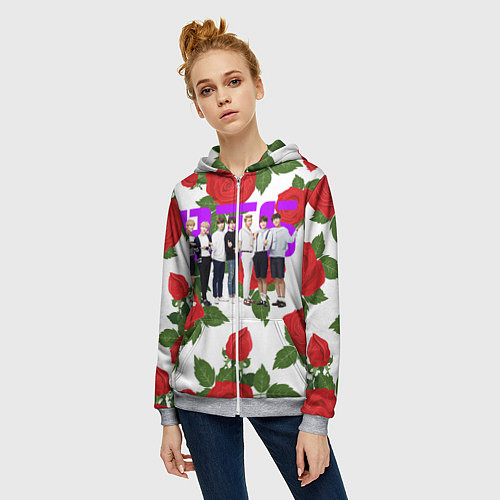 Женская толстовка на молнии BTS Roses White / 3D-Меланж – фото 3