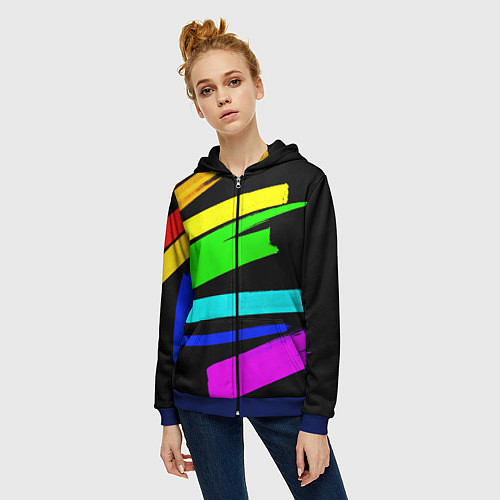 Женская толстовка на молнии НЕОНОВЫЕ КРАСКИ / 3D-Синий – фото 3