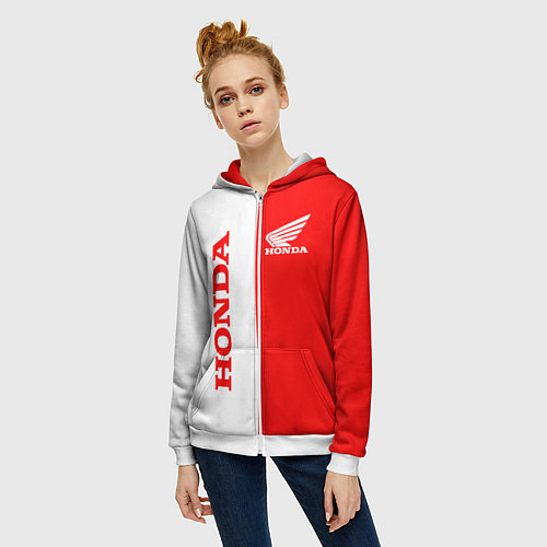 Женская толстовка на молнии HONDA / 3D-Белый – фото 3