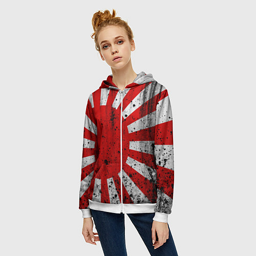Женская толстовка на молнии ЯПОНСКИЙ ФЛАГ / 3D-Белый – фото 3