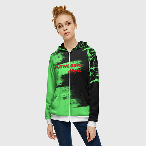 Женская толстовка на молнии Kawasaki / 3D-Белый – фото 3