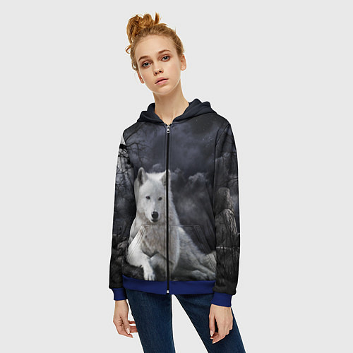 Женская толстовка на молнии БЕЛЫЙ ВОЛК D / 3D-Синий – фото 3
