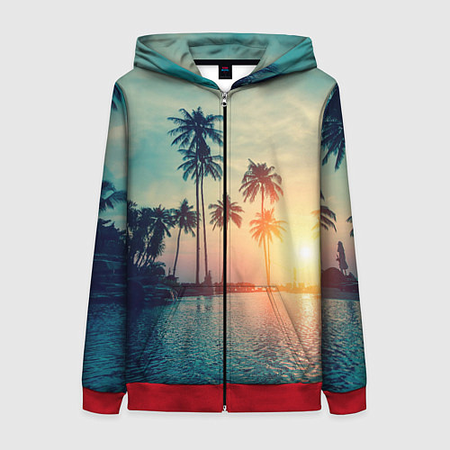 Женская толстовка на молнии Пальмы / 3D-Красный – фото 1