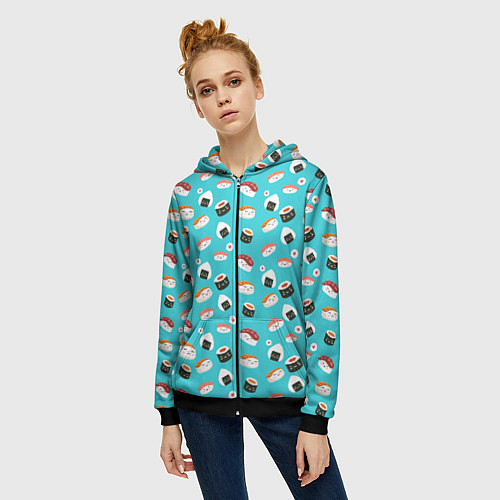 Женская толстовка на молнии Sushi / 3D-Черный – фото 3