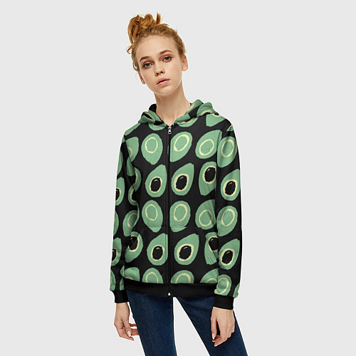 Женская толстовка на молнии Avocado / 3D-Черный – фото 3