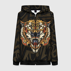 Толстовка на молнии женская Тигровый стимпанк Tiger, цвет: 3D-черный