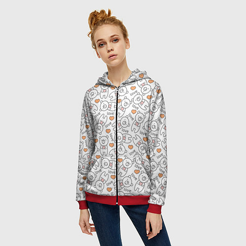 Женская толстовка на молнии МИШКИ / 3D-Красный – фото 3