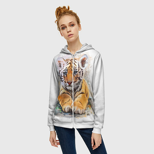 Женская толстовка на молнии Tiger Art / 3D-Белый – фото 3