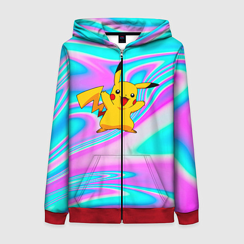 Женская толстовка на молнии Пикачу / 3D-Красный – фото 1