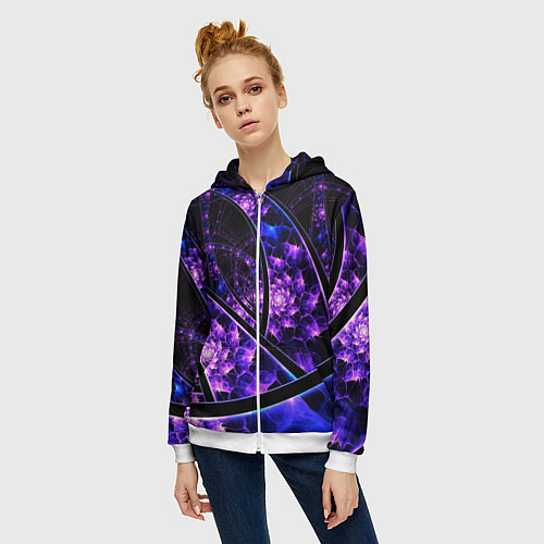 Женская толстовка на молнии Фрактал линии / 3D-Белый – фото 3
