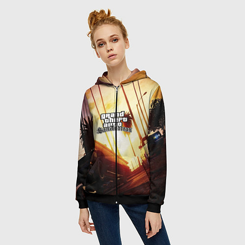 Женская толстовка на молнии GTA / 3D-Черный – фото 3