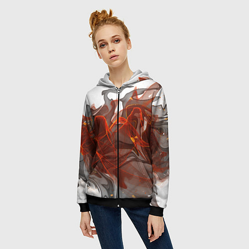 Женская толстовка на молнии ОГОНЬ / 3D-Черный – фото 3