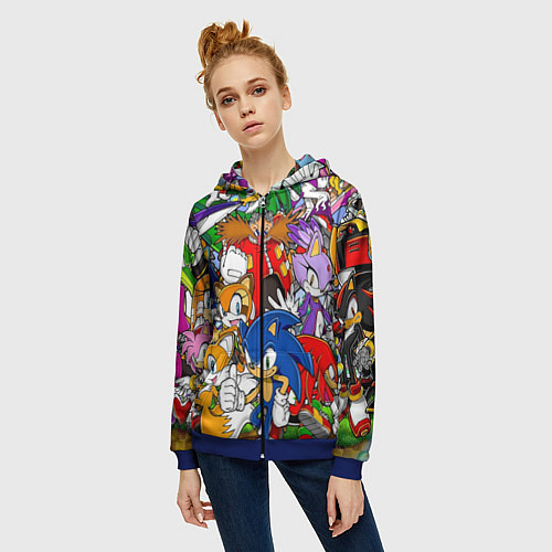 Женская толстовка на молнии Sonic / 3D-Синий – фото 3