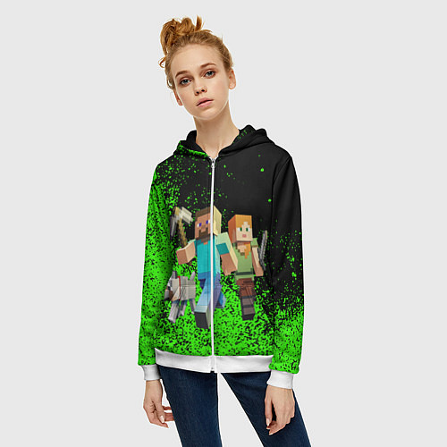 Женская толстовка на молнии Minecraft / 3D-Белый – фото 3