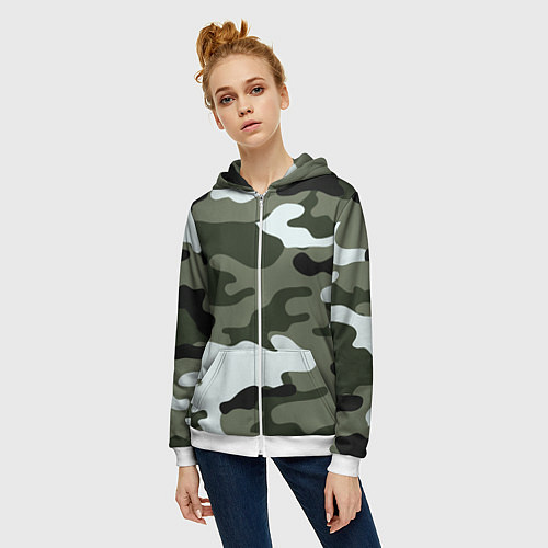 Женская толстовка на молнии Camouflage 2 / 3D-Белый – фото 3