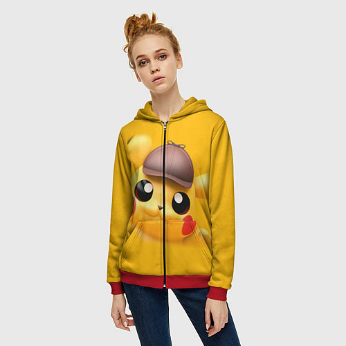 Женская толстовка на молнии Pikachu Pika Pika / 3D-Красный – фото 3