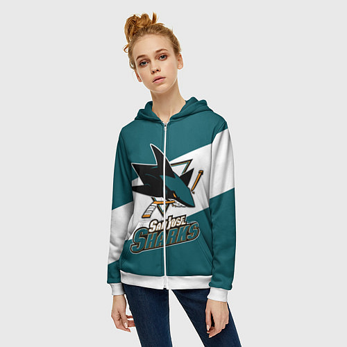 Женская толстовка на молнии Сан Хосе Шаркс / 3D-Белый – фото 3