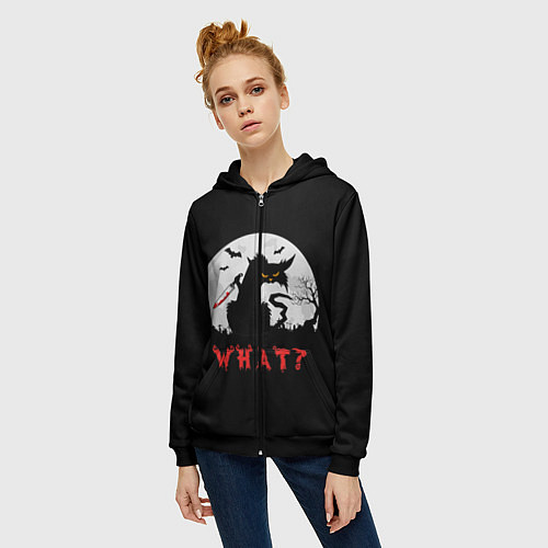 Женская толстовка на молнии What Cat Halloween / 3D-Черный – фото 3