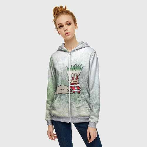 Женская толстовка на молнии Доктор Стоун новогодний / 3D-Меланж – фото 3