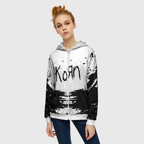 Женская толстовка на молнии Korn / 3D-Белый – фото 3